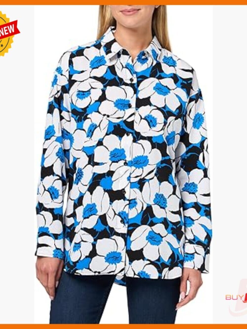 Long Sleeve Floral Blouse V-Neck Button Down Lightweight Polyester